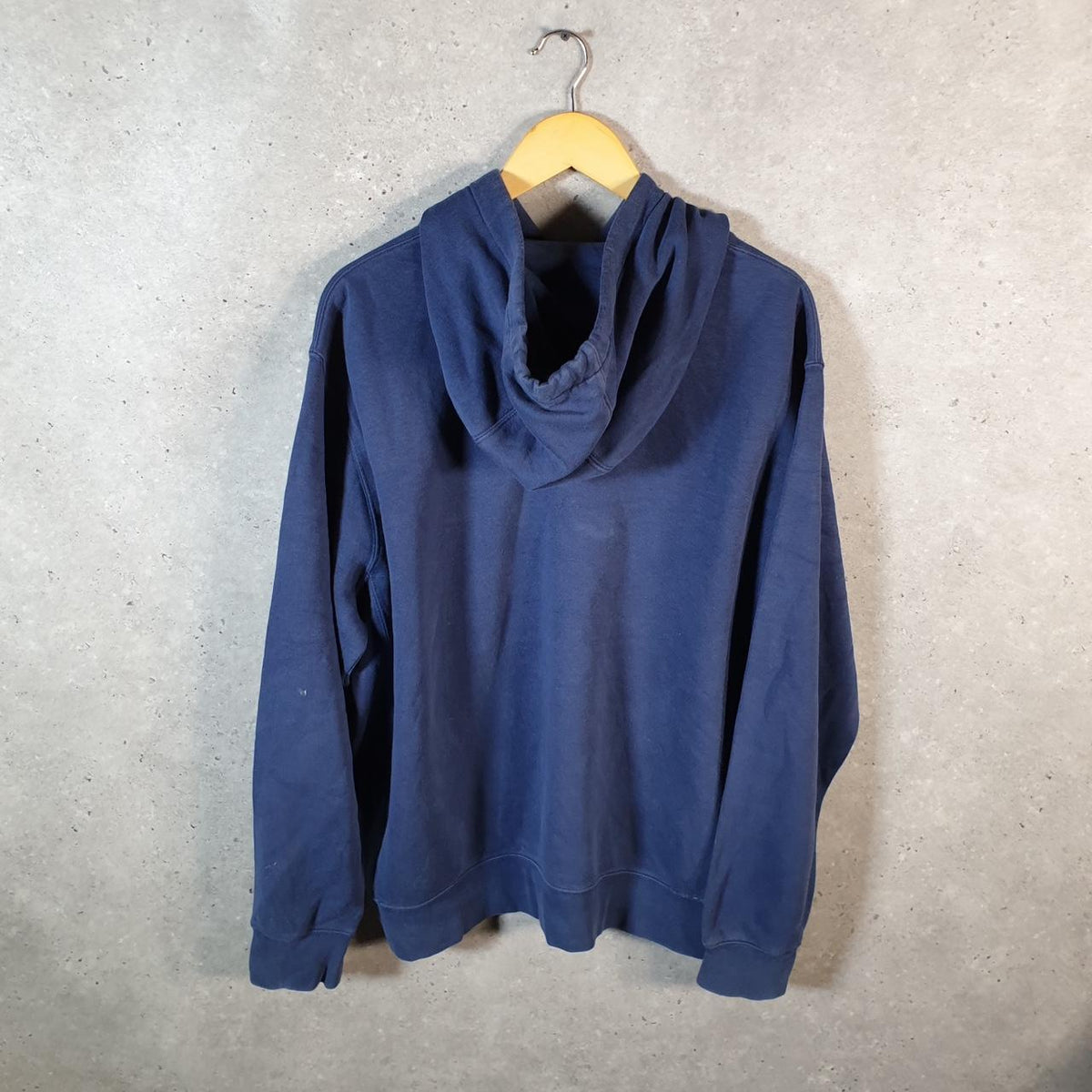 Vintage Nike Club Spellout Hoodie Men’s Large Navy Blue Swoosh Y2K Pullover