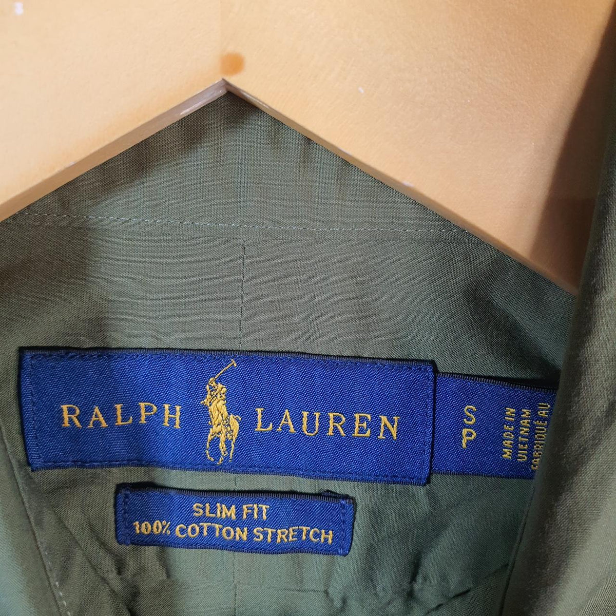 Vintage Ralph Lauren Button Down Shirt Men’s Small Green Slim Fit Cotton Stretch Pony