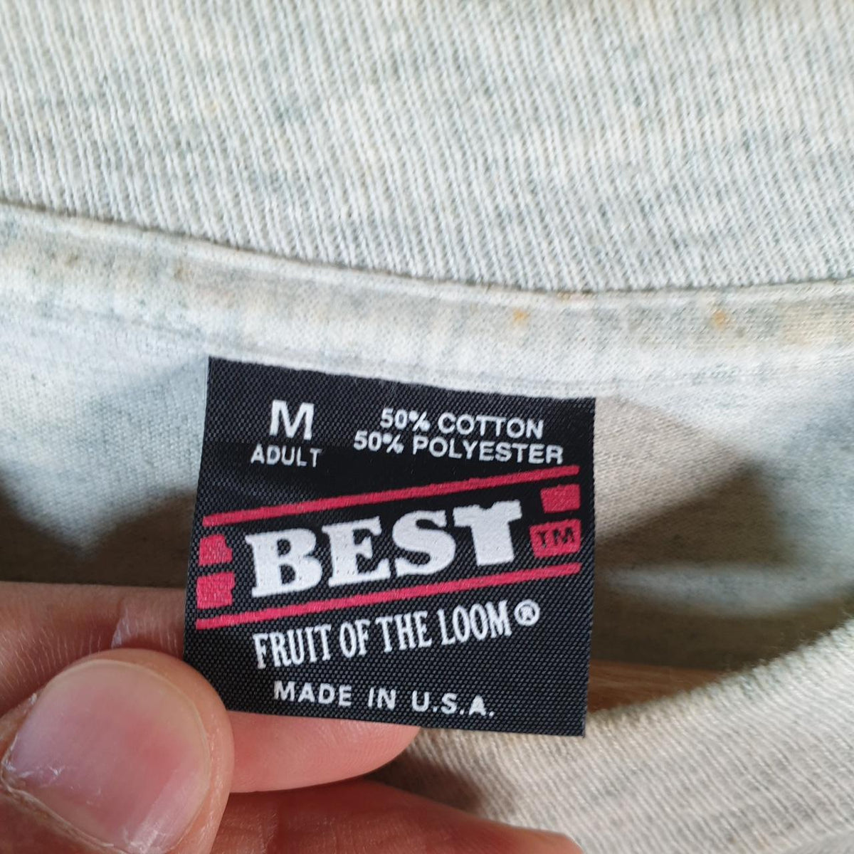 Vintage Fruit of the Loom Conjunto Tejaz 90s USA Single Stitch T Shirt Men’s Medium Grey C8397