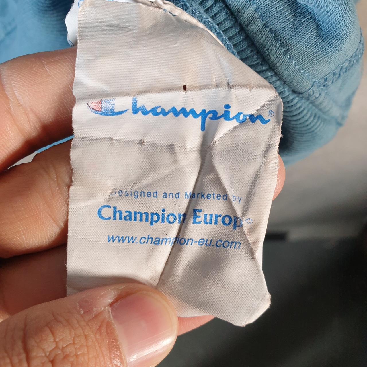 Vintage Champion Hoodie Womens Medium Blue Spellout Logo Pullover