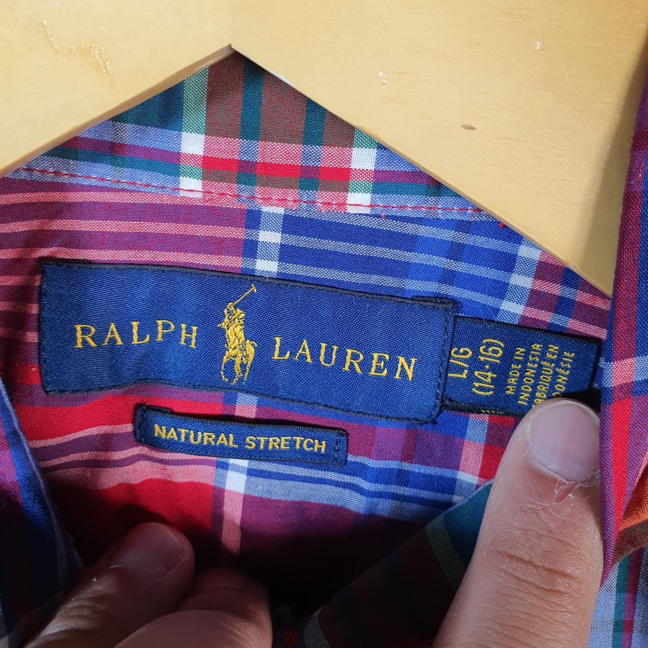 Vintage Ralph Lauren Button Down Shirt Womens L Red Checkered Natural Stretch Pony Cotton