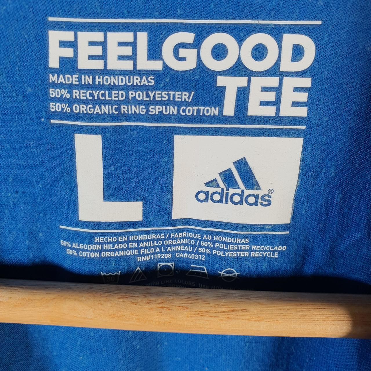 Vintage Adidas Feelgood Climalite T Shirt Men’s Large Blue Three Stripes Logo Athletic