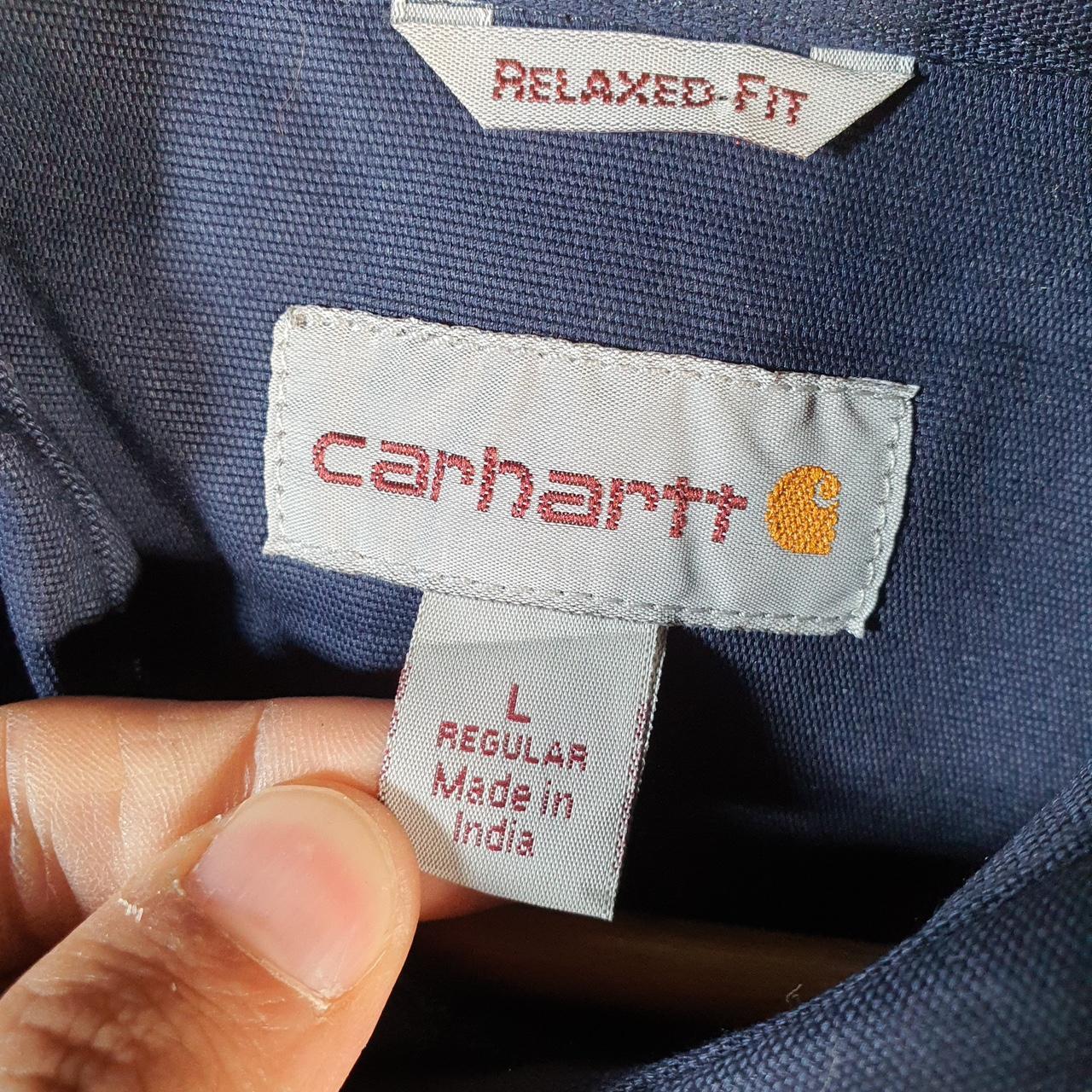 Vintage Carhartt Shirt Button Down Mens Large Navy Blue Short Sleeve Utility Relaxed Fit