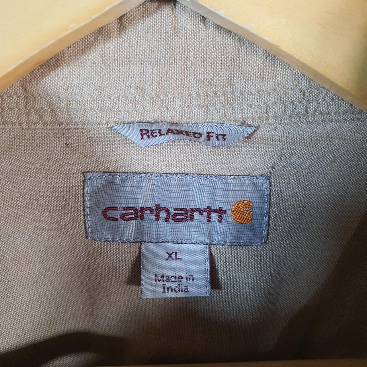 Vintage Carhartt Shirt Button Down Mens XL Brown Short Sleeve Chore Utility Relaxed - Big Fish Vintage