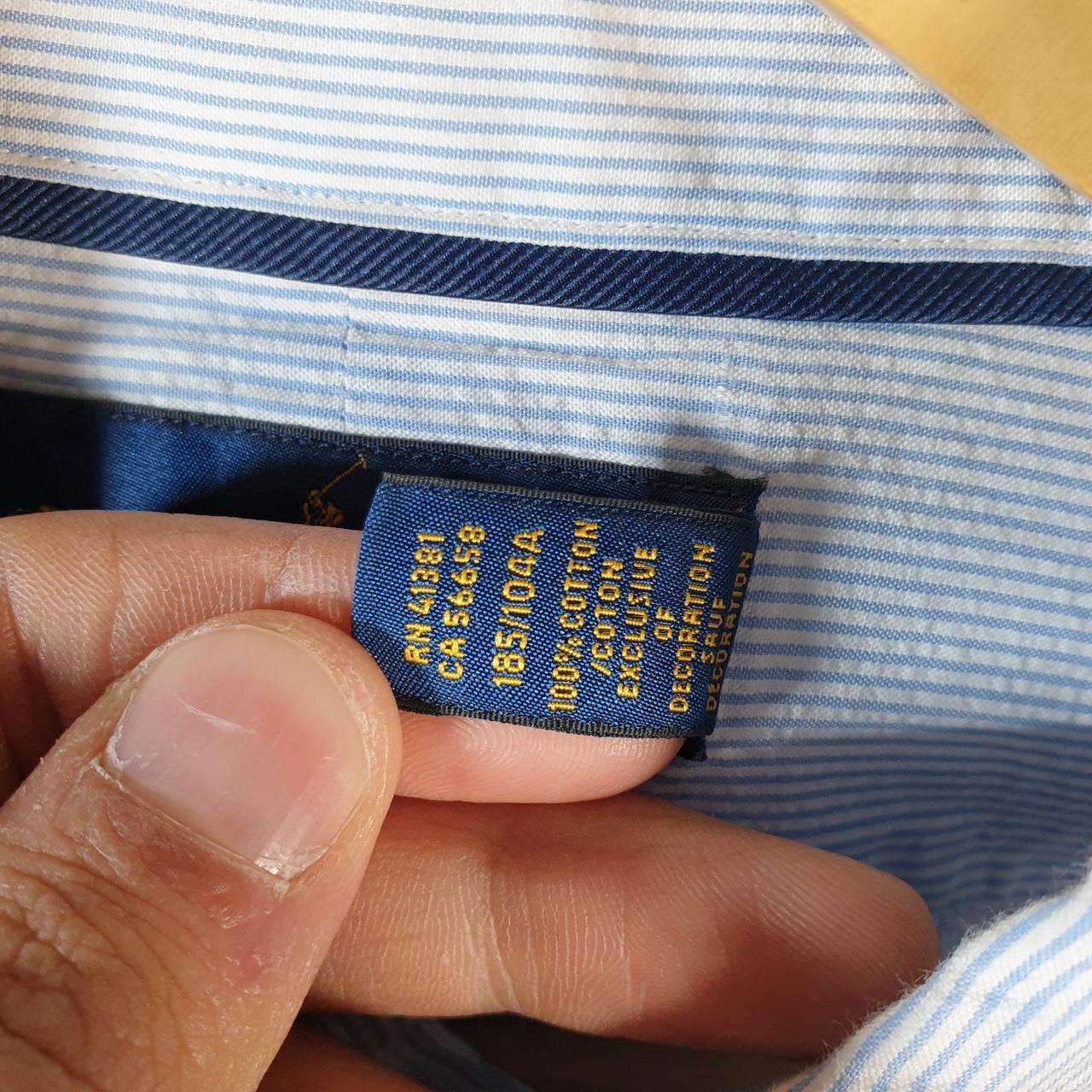 Vintage Ralph Lauren Button Down Shirt Men’s XL Blue Striped Custom Fit Cotton Pocket