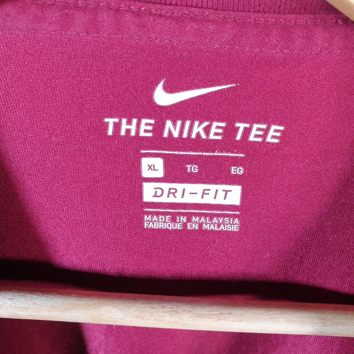 Vintage Nike Dri Fit T Shirt Men’s XL Burgundy Red Logo Printed Swoosh Athletic