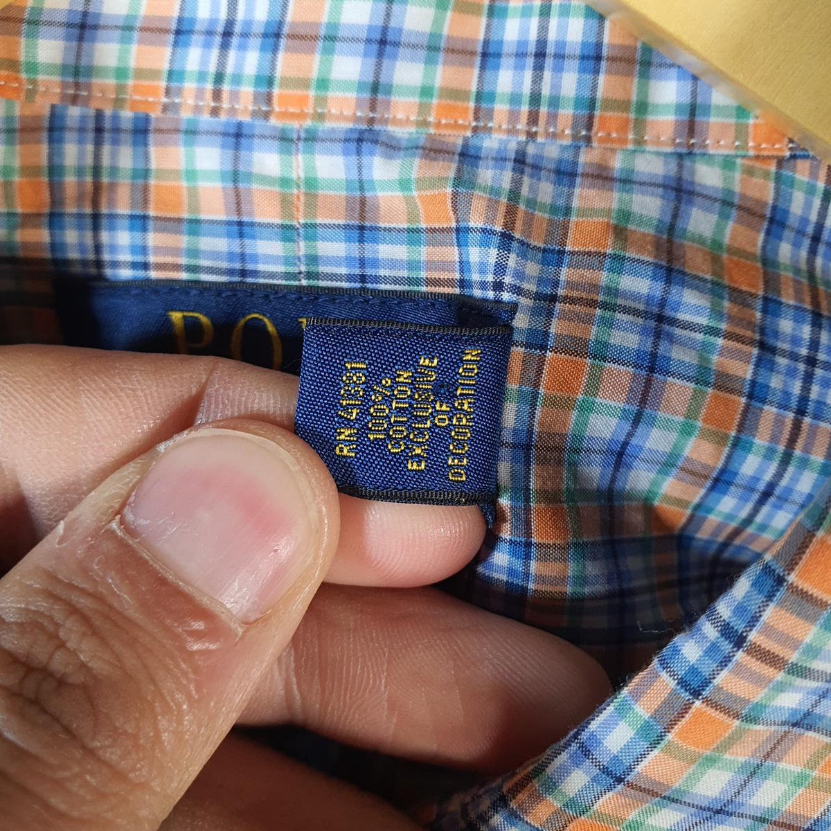 Vintage Ralph Lauren Button Down Shirt Mens Large Blue Checkered Stretch Fit Cotton Pony