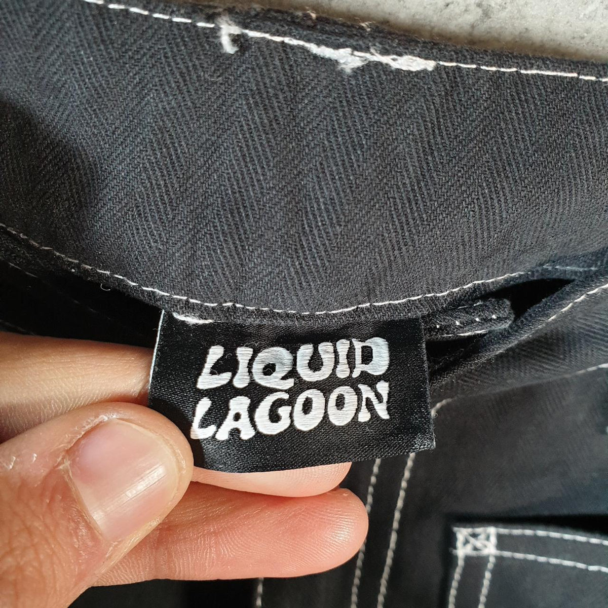 Vintage Liquid Lagoon Baggy Y2K Hip Hop Jeans Mens W30 L30 Black Denim Wide Leg Big Fish Vintage