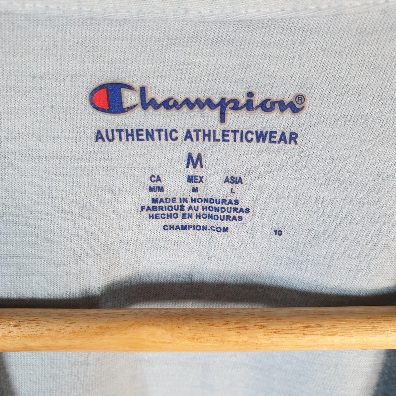 Vintage Champion Spellout Logo T Shirt Mens Medium Blue USA Athletic