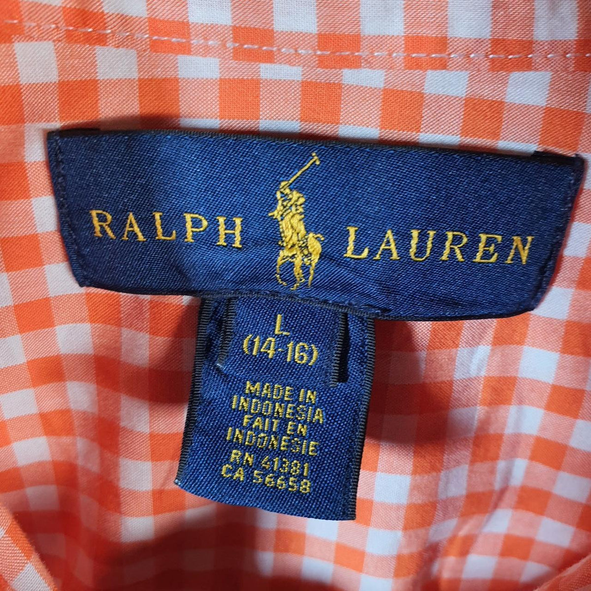 Vintage Ralph Lauren Button Down Shirt Womens Large Orange Checkered Cotton Pony
