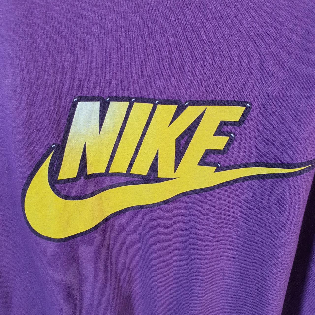 Vintage Nike 90s USA T Shirt Men’s Large Purple Spellout Single Swoosh Logo Athletic Big Fish Vintage