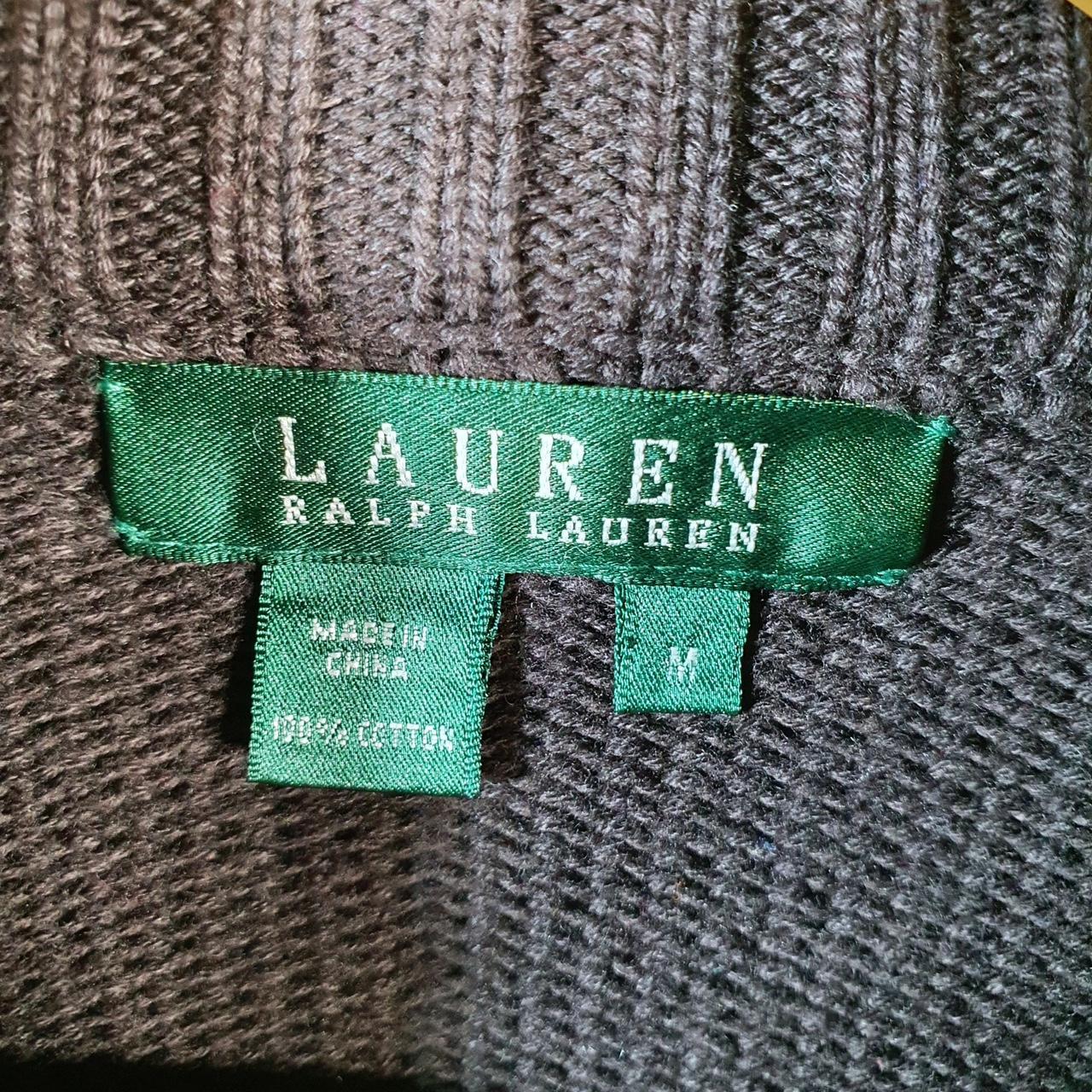 Vintage Ralph Lauren Polo Knit Sweater Womens Medium Brown Cotton Full Zip