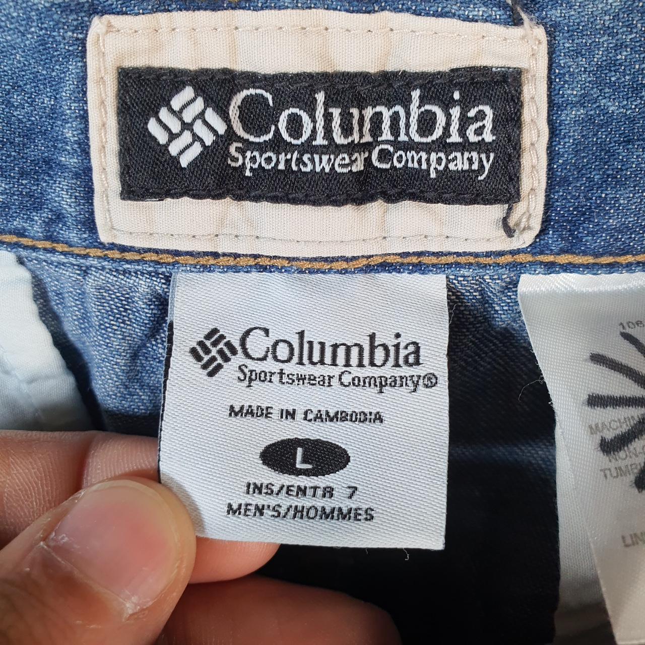 Vintage Columbia Baggy Shorts Jorts Cargo Mens Large Blue Denim Relaxed Fit Cargo