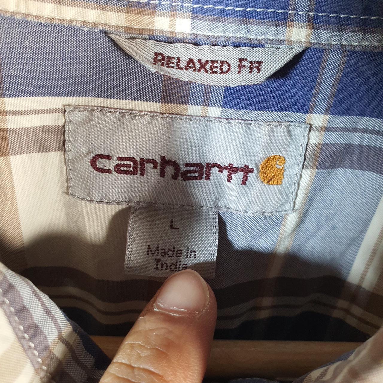 Vintage Carhartt Shirt Button Down Mens Large Blue Checkered Chore Utility Relaxed - Big Fish Vintage