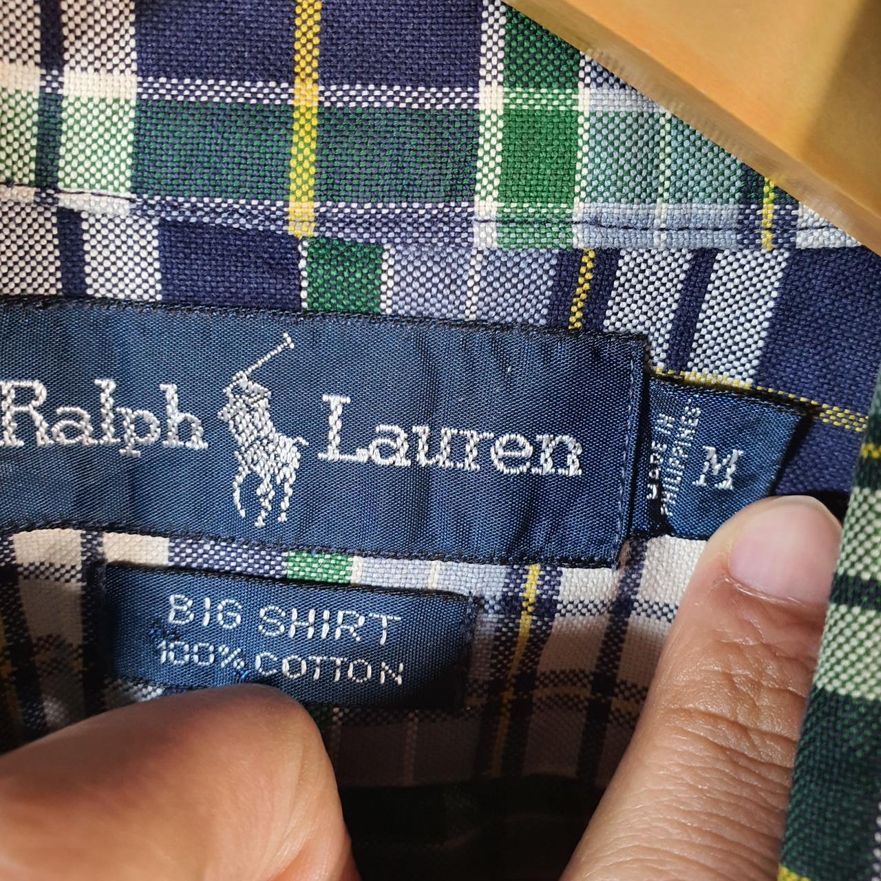 Vintage Ralph Lauren Button Down Shirt Men’s Medium Blue Checkered Big Shirt Pony Casual C8459