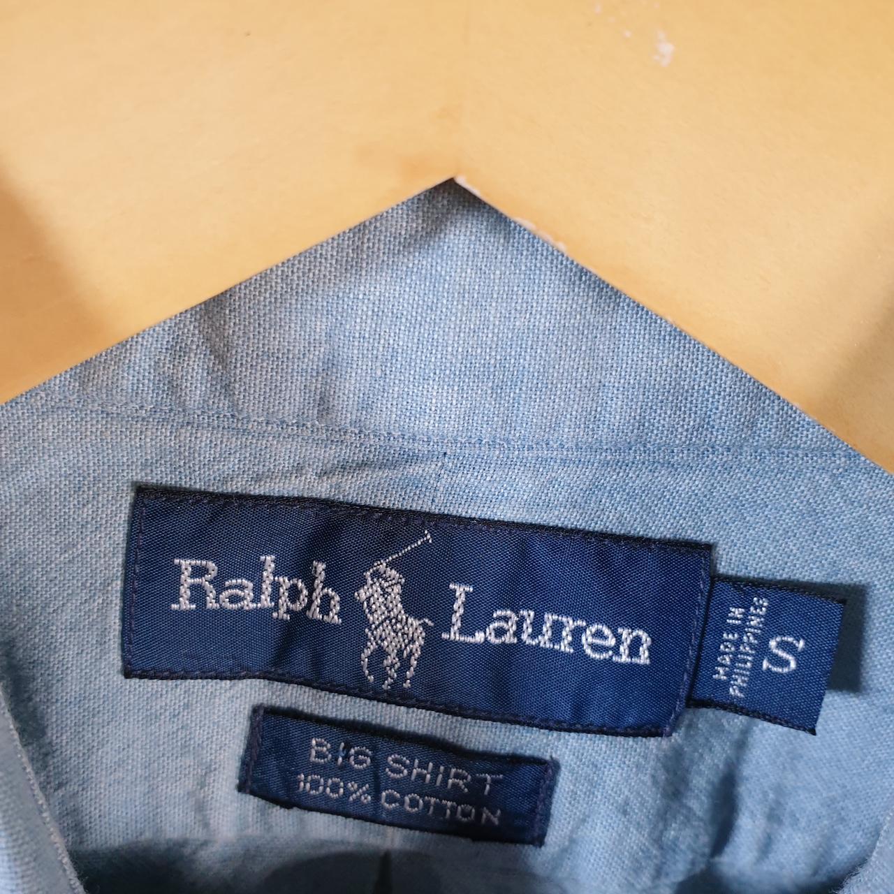 Vintage Ralph Lauren Button Down Shirt Men’s Small Blue Big Shirt Short Sleeve Pony