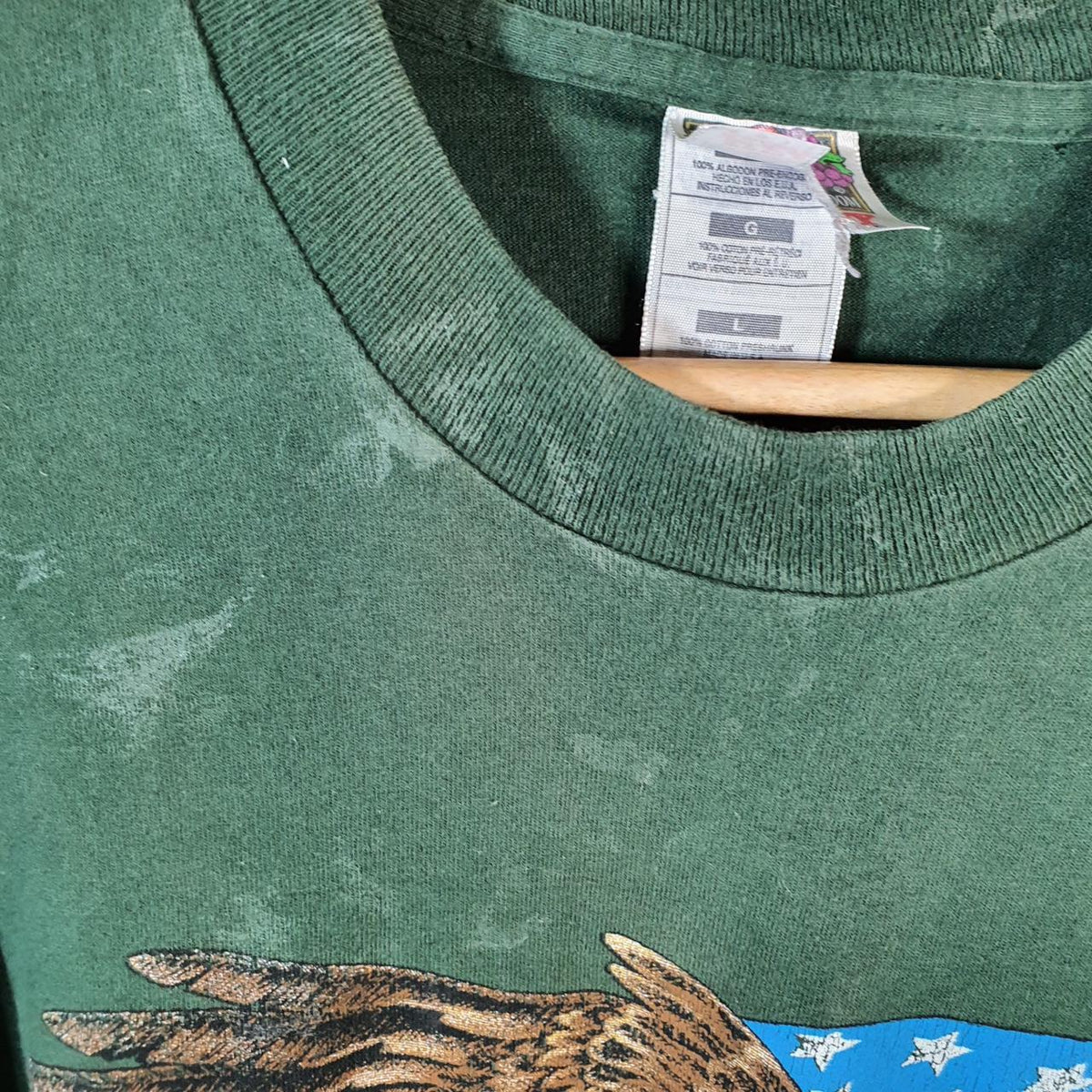 Vintage Fruit of the Loom American Eagle Single Stitch T Shirt Men’s Large Green Big Fish Vintage
