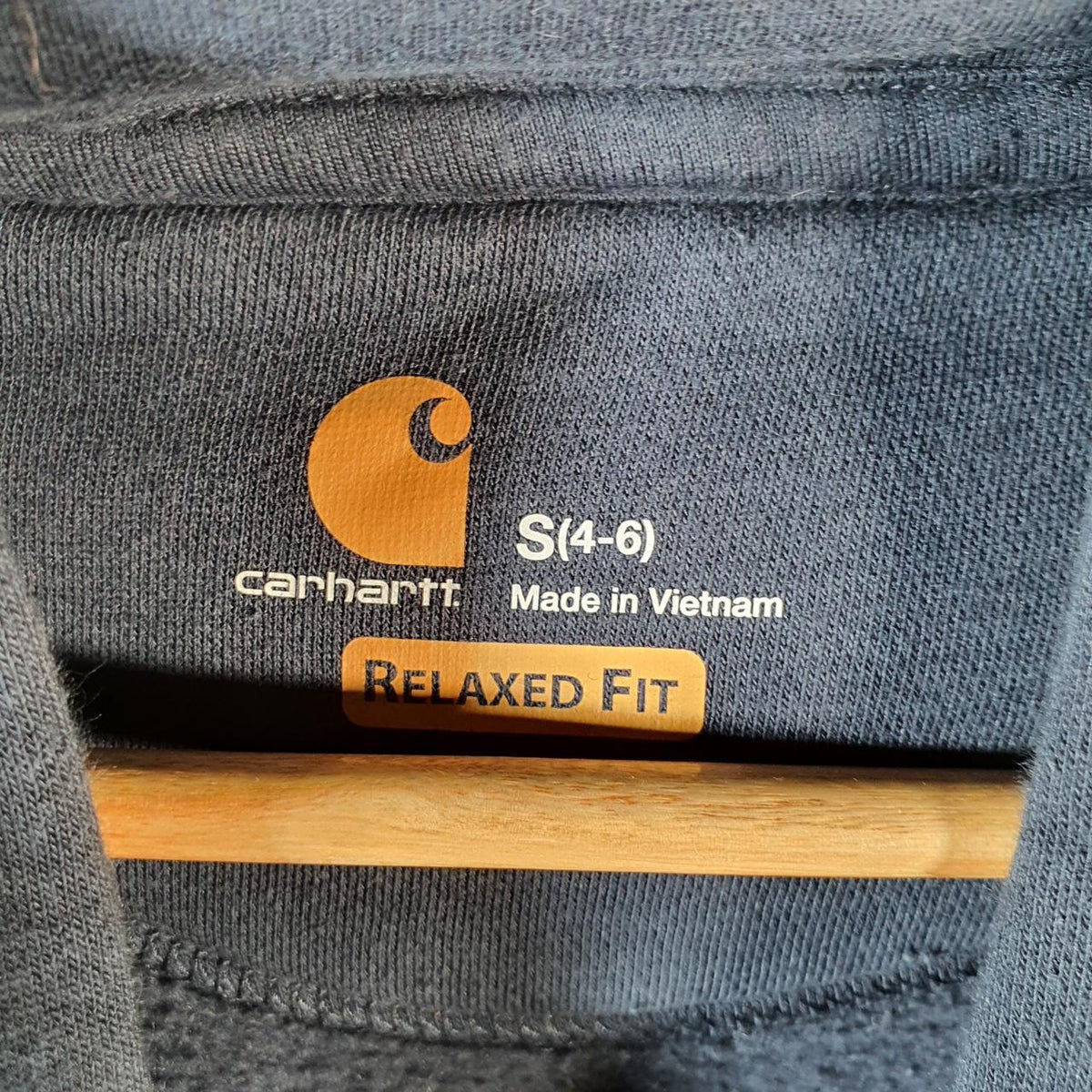 Vintage Carhartt Hoodie Womens Small Navy Blue Pullover Blank Sweatshirt USA Relaxed Fit