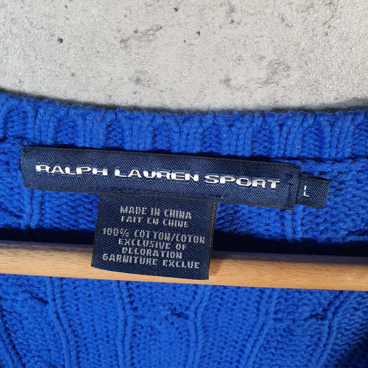 Vintage Ralph Lauren Polo Cable Knit Heavyweight Sweatshirt Womens Large Blue Pony