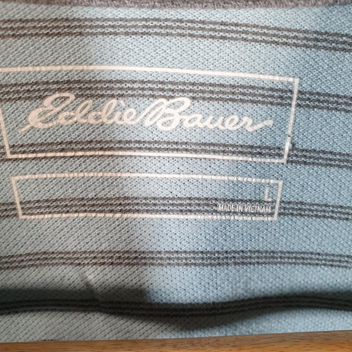 Vintage Eddie Bauer Polo Shirt Men’s Large Blue Striped Regular Fit Embroidered Logo