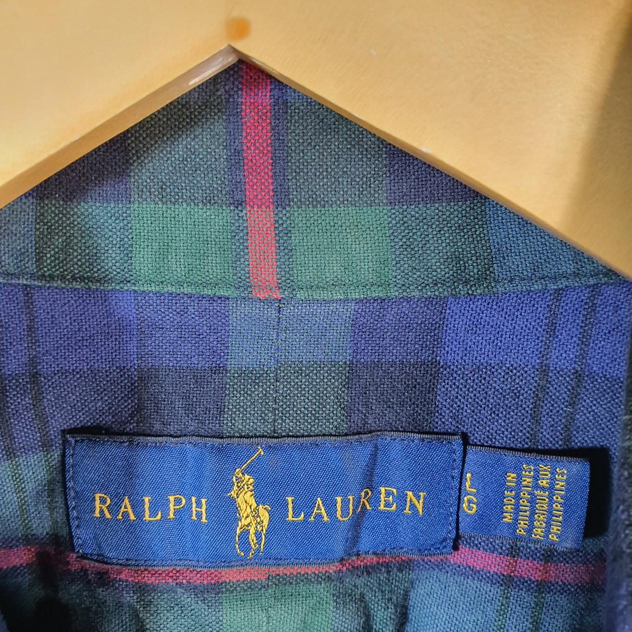 Vintage Ralph Lauren Button Down Shirt Mens Large Blue Checkered Cotton Pony