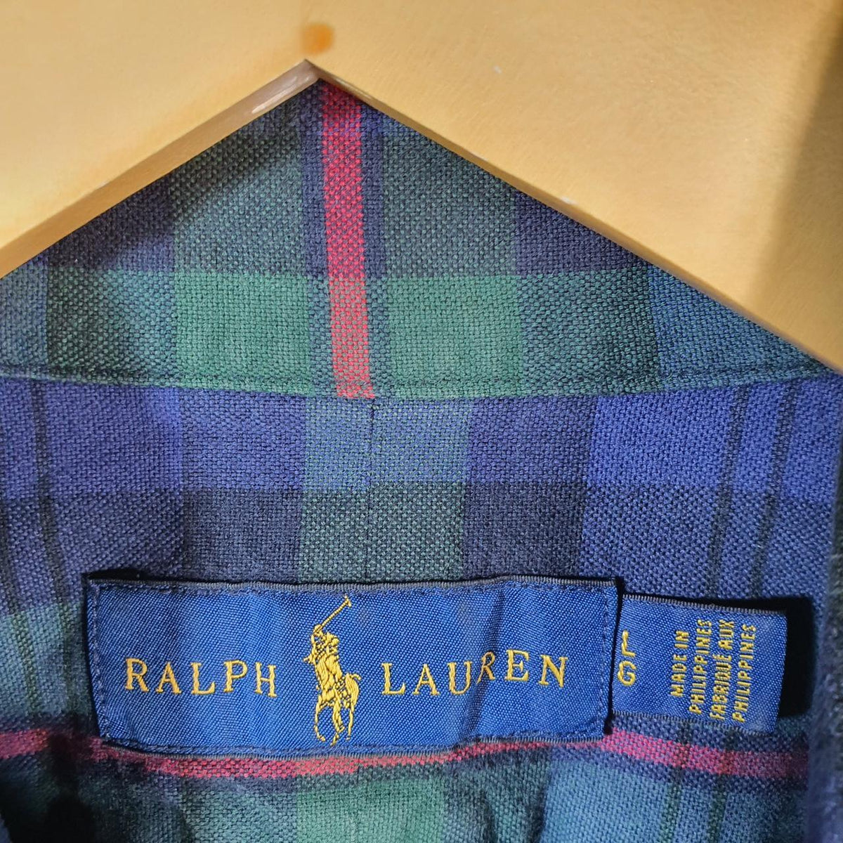 Vintage Ralph Lauren Button Down Shirt Mens Large Blue Checkered Cotton Pony