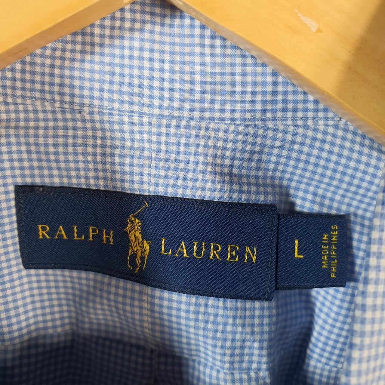 Vintage Ralph Lauren Button Down Shirt Men’s Large Blue Checkered Custom Cotton Pony Casual Big Fish Vintage