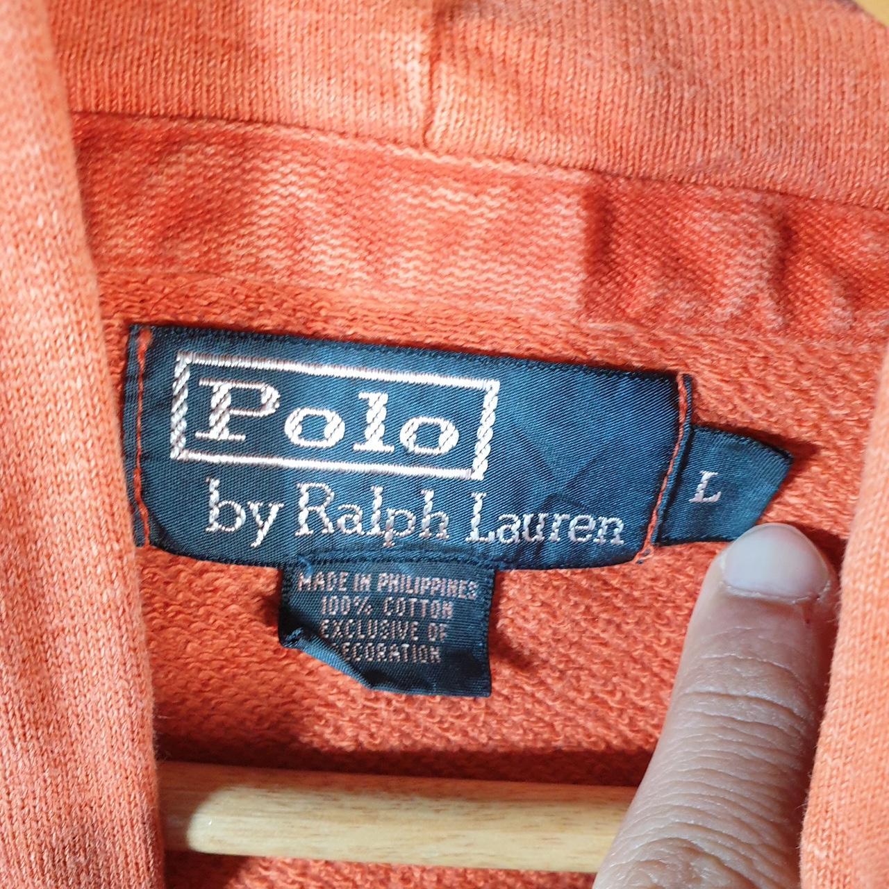 Vintage Ralph Lauren Polo Heavyweight Hoodie Men’s Large Orange Cotton Full Zip Pony