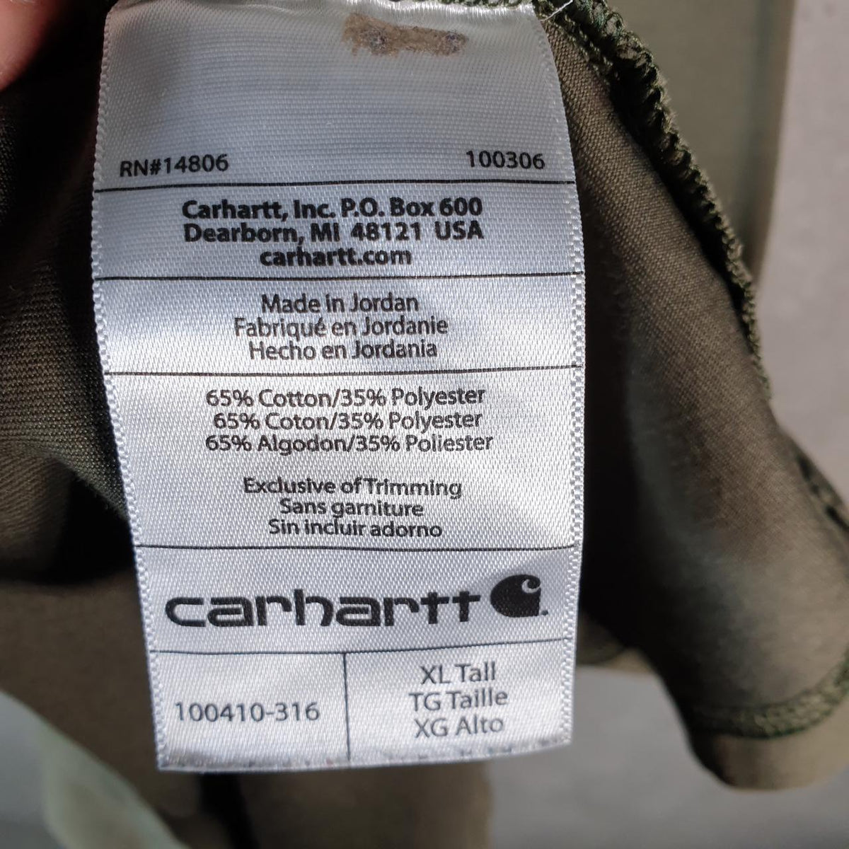 Vintage Carhartt Pocket T Shirt Men’s XL Tall Khaki Green Workwear Chore Utility Relaxed Fit C9190