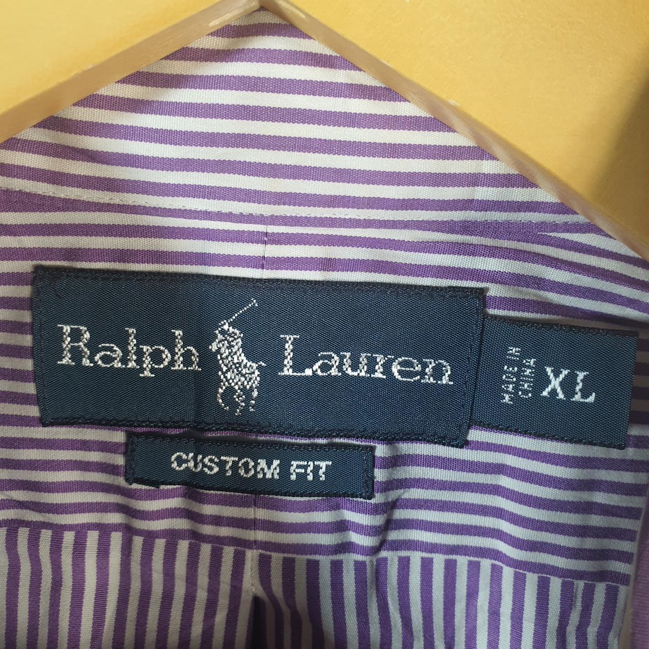 Vintage Ralph Lauren Button Down Shirt Men’s XL Purple Striped Custom Fit Cotton Pony