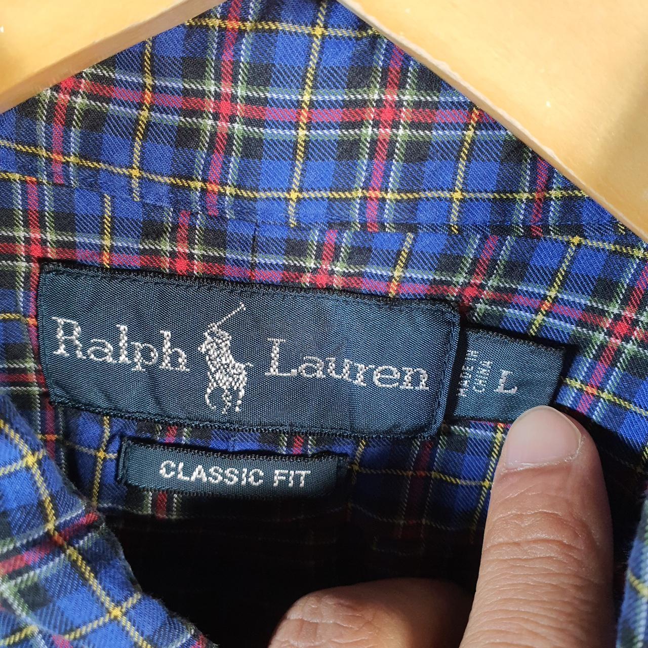 Vintage Ralph Lauren Button Down Shirt Men’s Large Blue Checkered Classic Fit Cotton Pony Big Fish Vintage