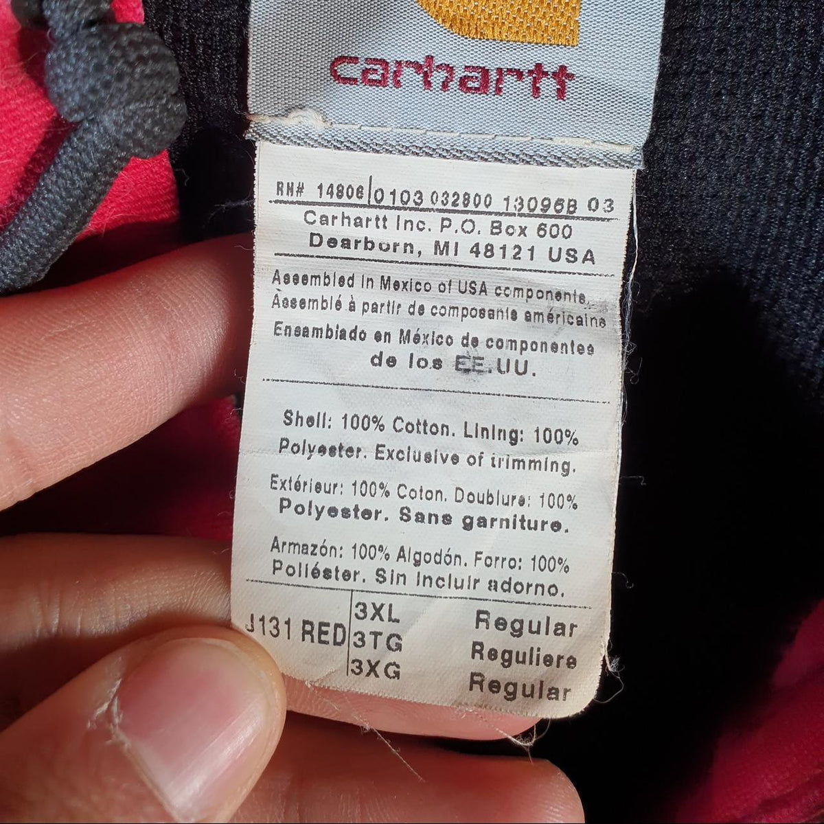 Vintage Carhartt 90s Active Hooded Jacket Men’s 3XL Red Workwear J131 RED Canvas USA Big Fish Vintage