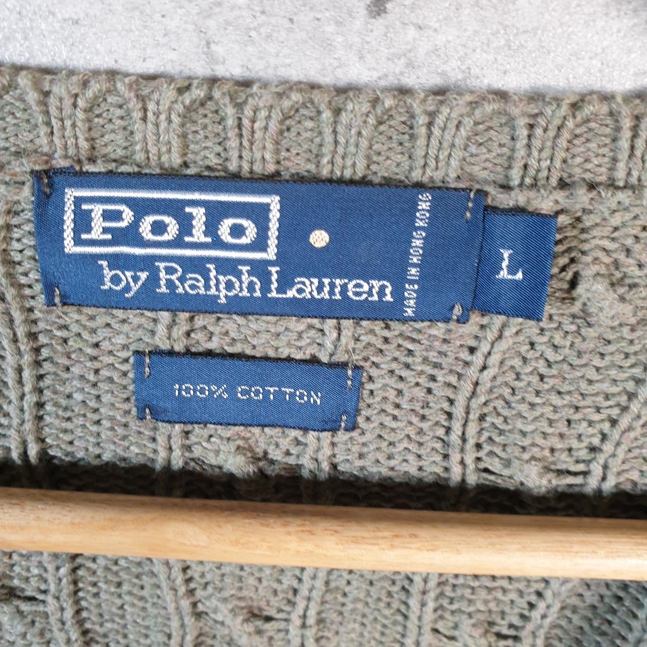 Vintage Ralph Lauren Polo Cable Knit Sweatshirt Men’s Large Grey Cotton Pullover Pony