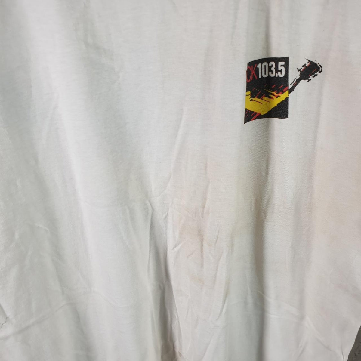 Vintage AllSport USA 90s Rock 103.5 Radio Graphic Single Stitch T Shirt Men’s XL White Big Fish Vintage