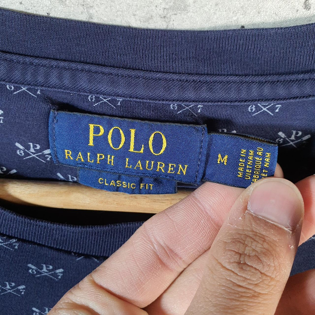Vintage Ralph Lauren Polo All Over Print AOP T Shirt Men’s Medium Blue Classic Fit Pony