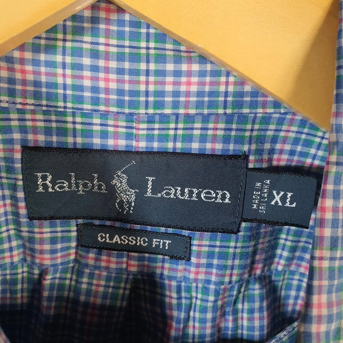 Vintage Ralph Lauren Button Down Shirt Men’s XL Blue Checkered Classic Fit Cotton Pony