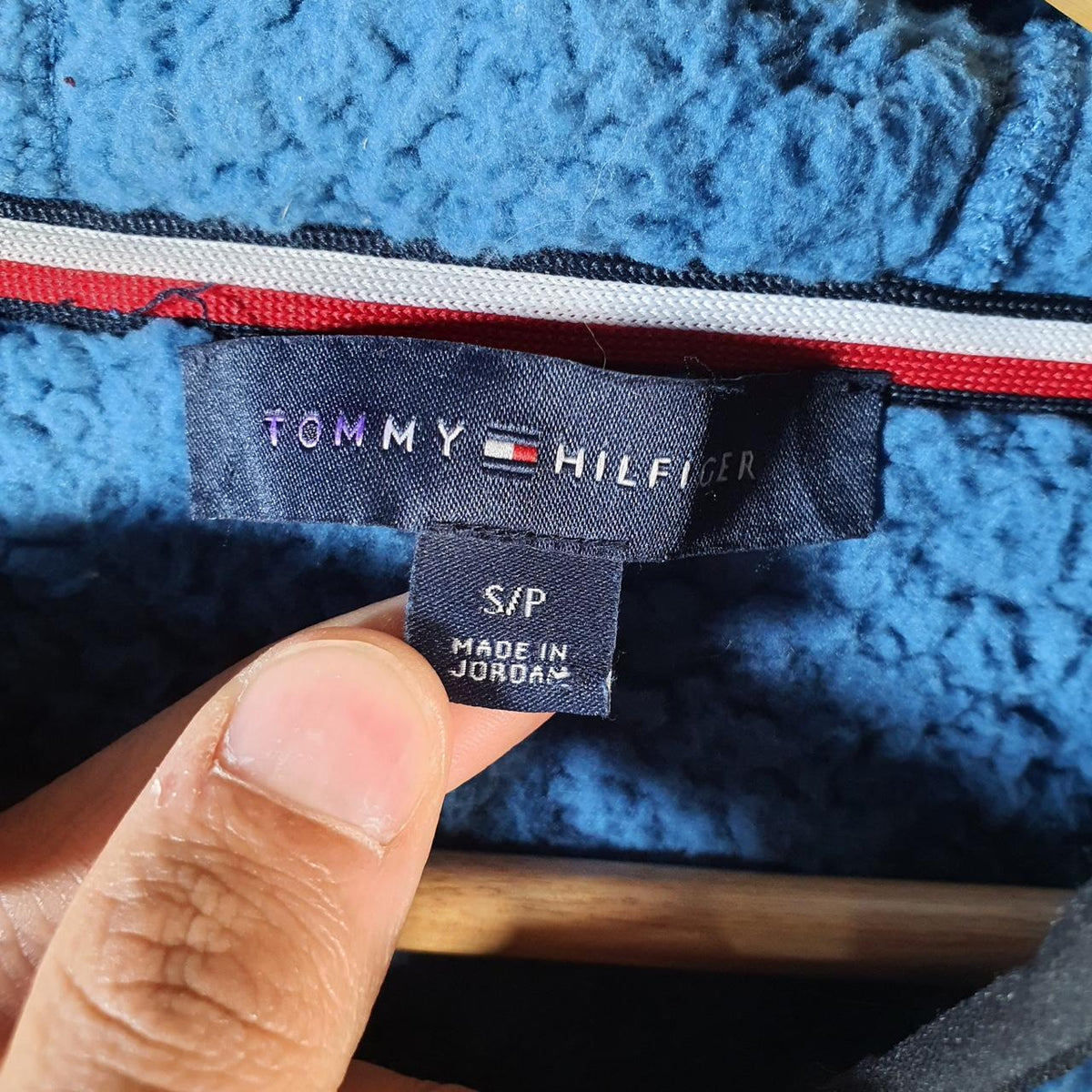 Tommy Hilfiger 1/4 Zip Fleece Pullover Sweatshirt Mens Small Blue Embroidered Logo