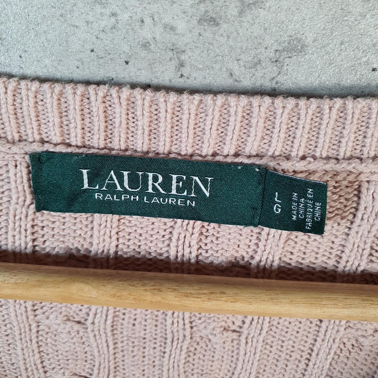 Vintage Ralph Lauren Polo Cable Knit Sweater Womens Large Pink Cotton Pullover
