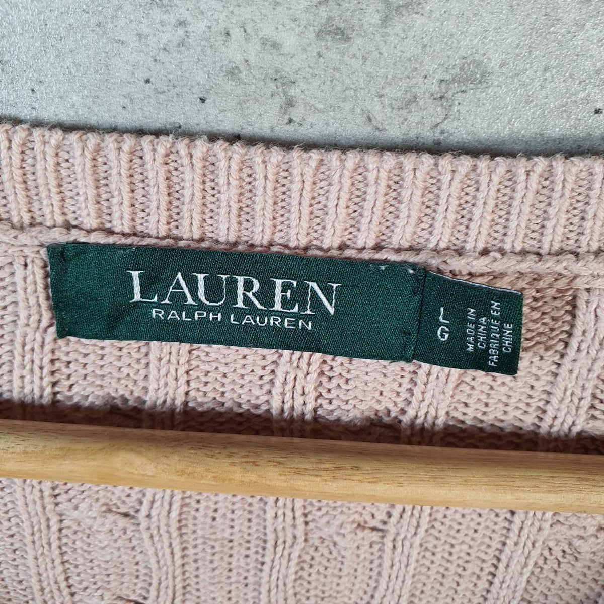 Vintage Ralph Lauren Polo Cable Knit Sweater Womens Large Pink Cotton Pullover