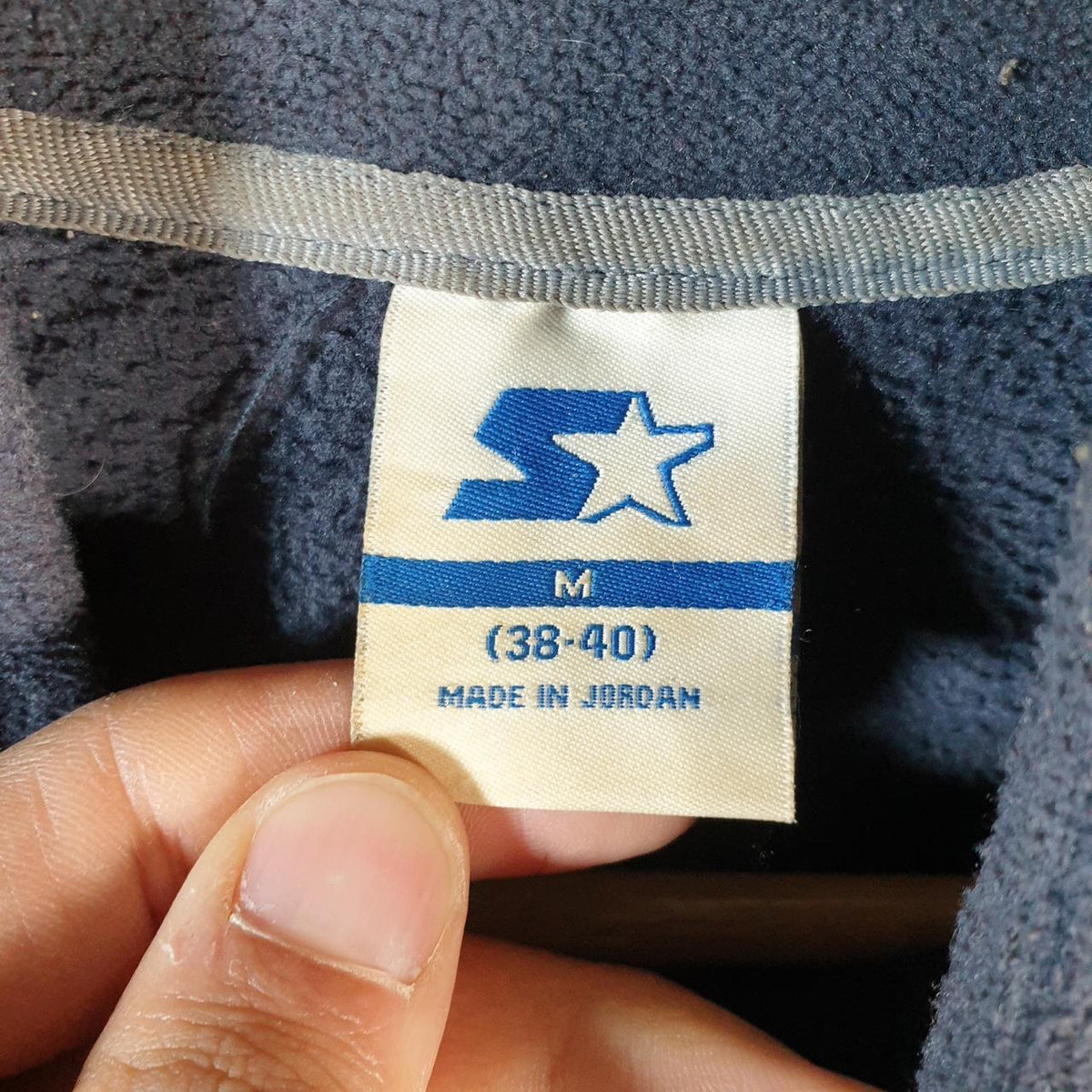Vintage Starter Fleece Sweatshirt Jacket Mens Medium Navy Blue 1/4 Zip Embroidered Logo