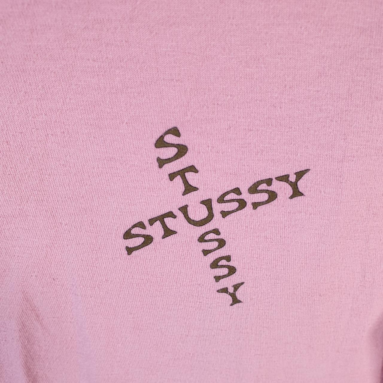 Vintage Stussy Spellout Skull Printed T Shirt Men’s Small Pink Graphic Short Sleeve Big Fish Vintage
