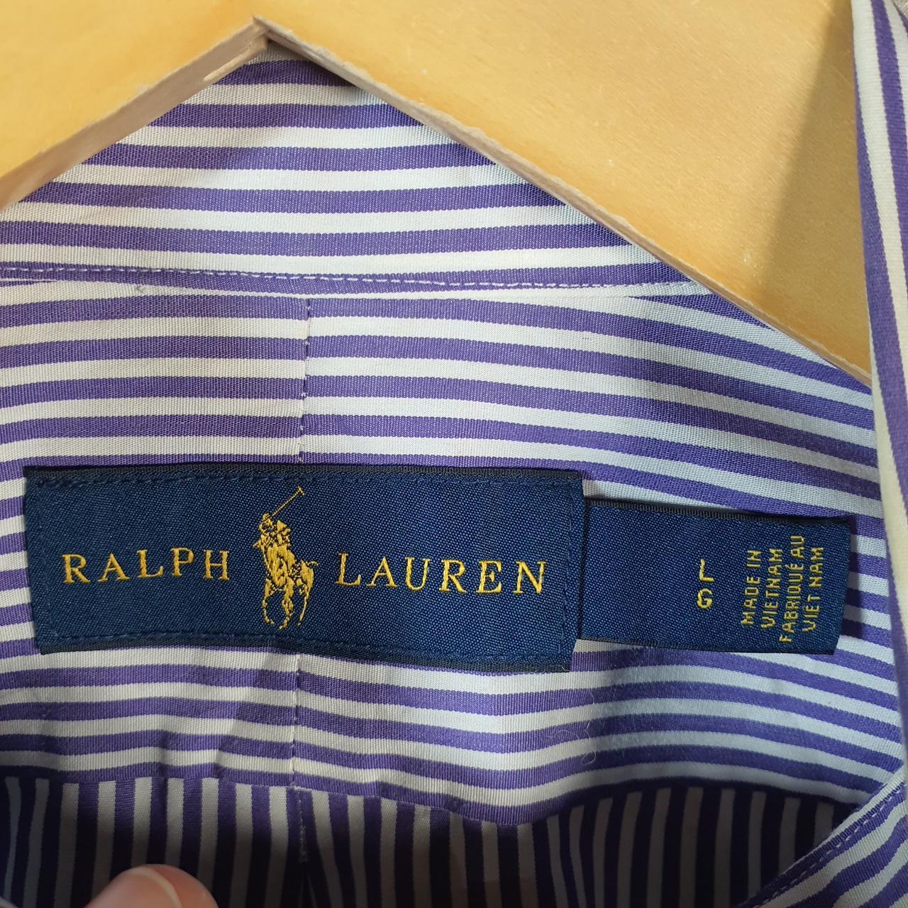 Vintage Ralph Lauren Button Down Shirt Men’s Large Purple Striped Classic Fit Cotton Pony Big Fish Vintage