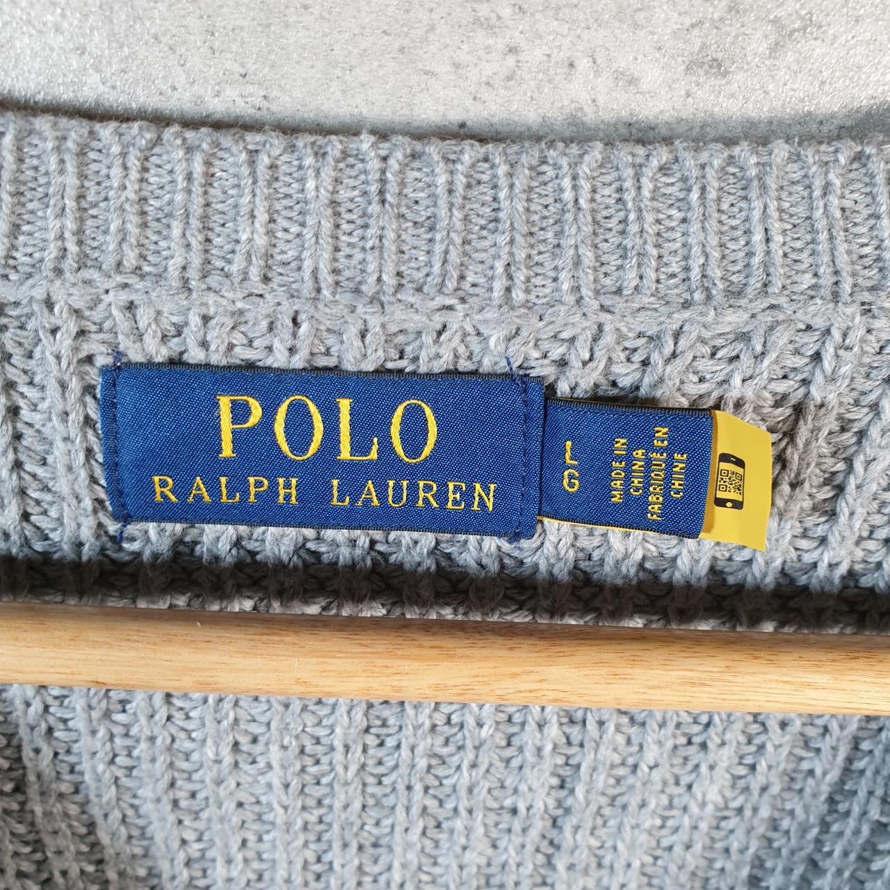 Vintage Ralph Lauren Polo Knit Sweatshirt Men’s Large Grey Cotton Pullover Pony