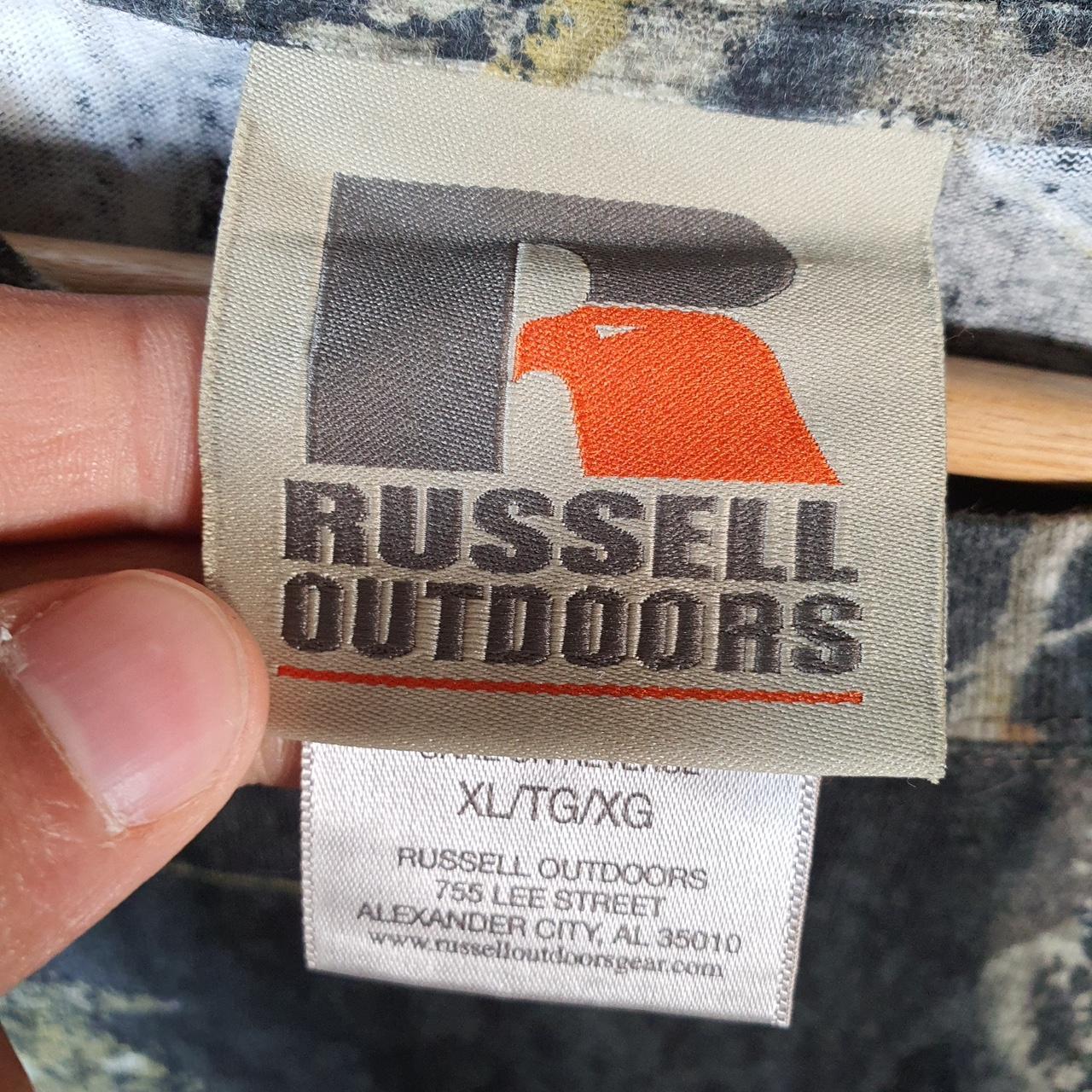 Vintage Russell Outdoors RealTree Camoflauge T Shirt Men’s XL Green Camo Short Sleeve