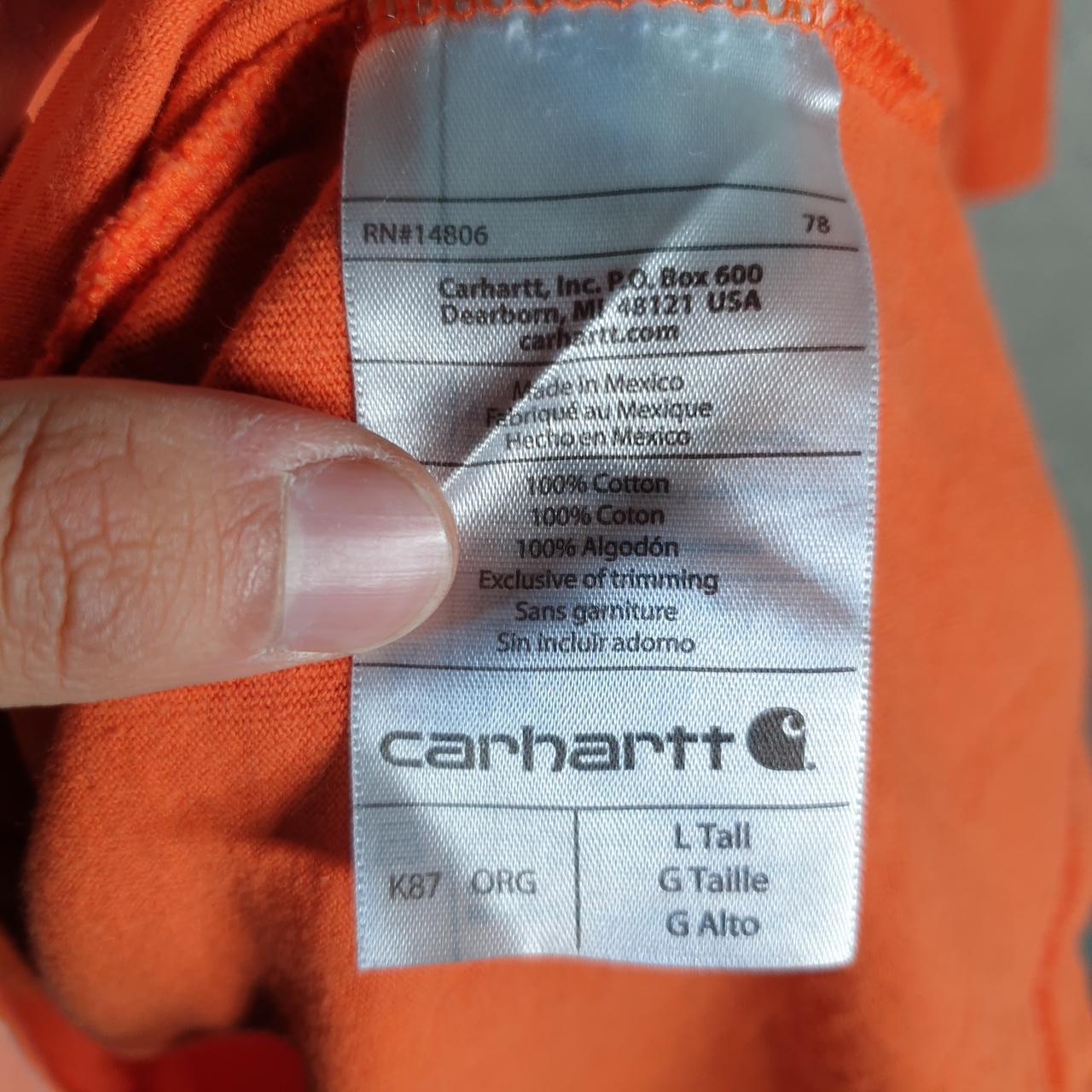 Vintage Carhartt Pocket T Shirt Men’s Large Tall Orange Workwear Chore Utility Original Fit