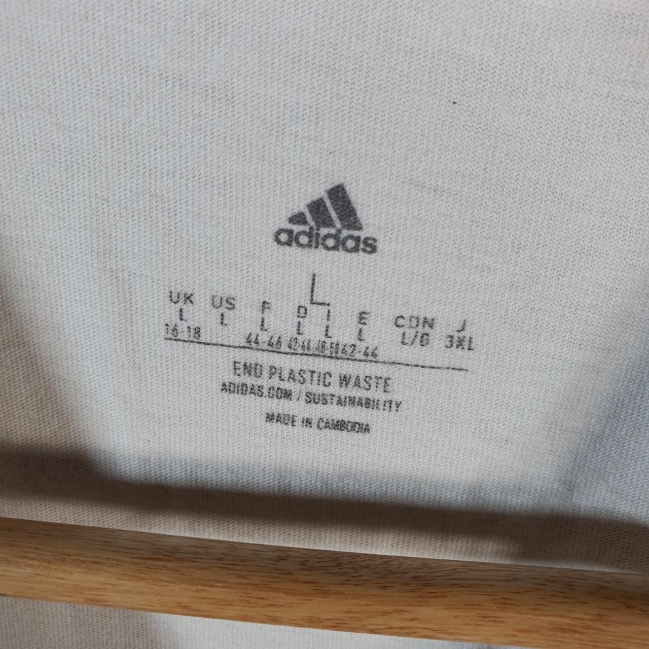 Vintage Adidas Spellout T Shirt Womens Large White Three Stripes Logo