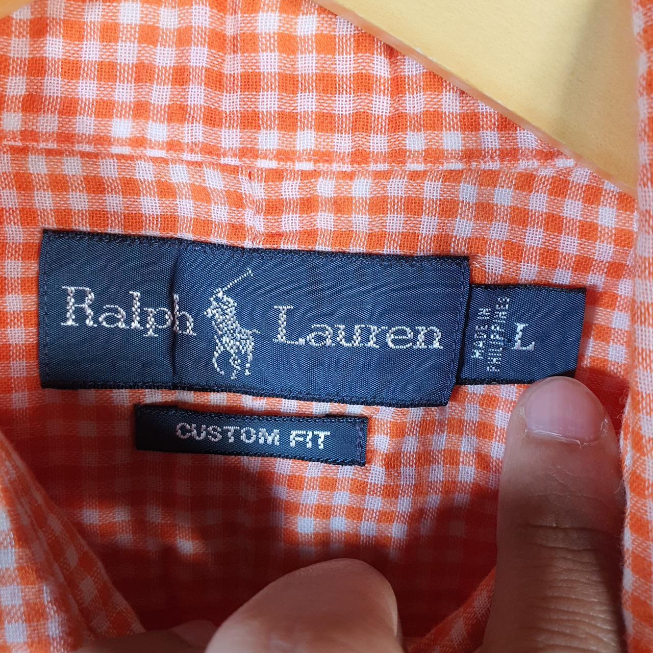 Vintage Ralph Lauren Button Down Shirt Men’s Large Orange Checkered Custom Fit Pony