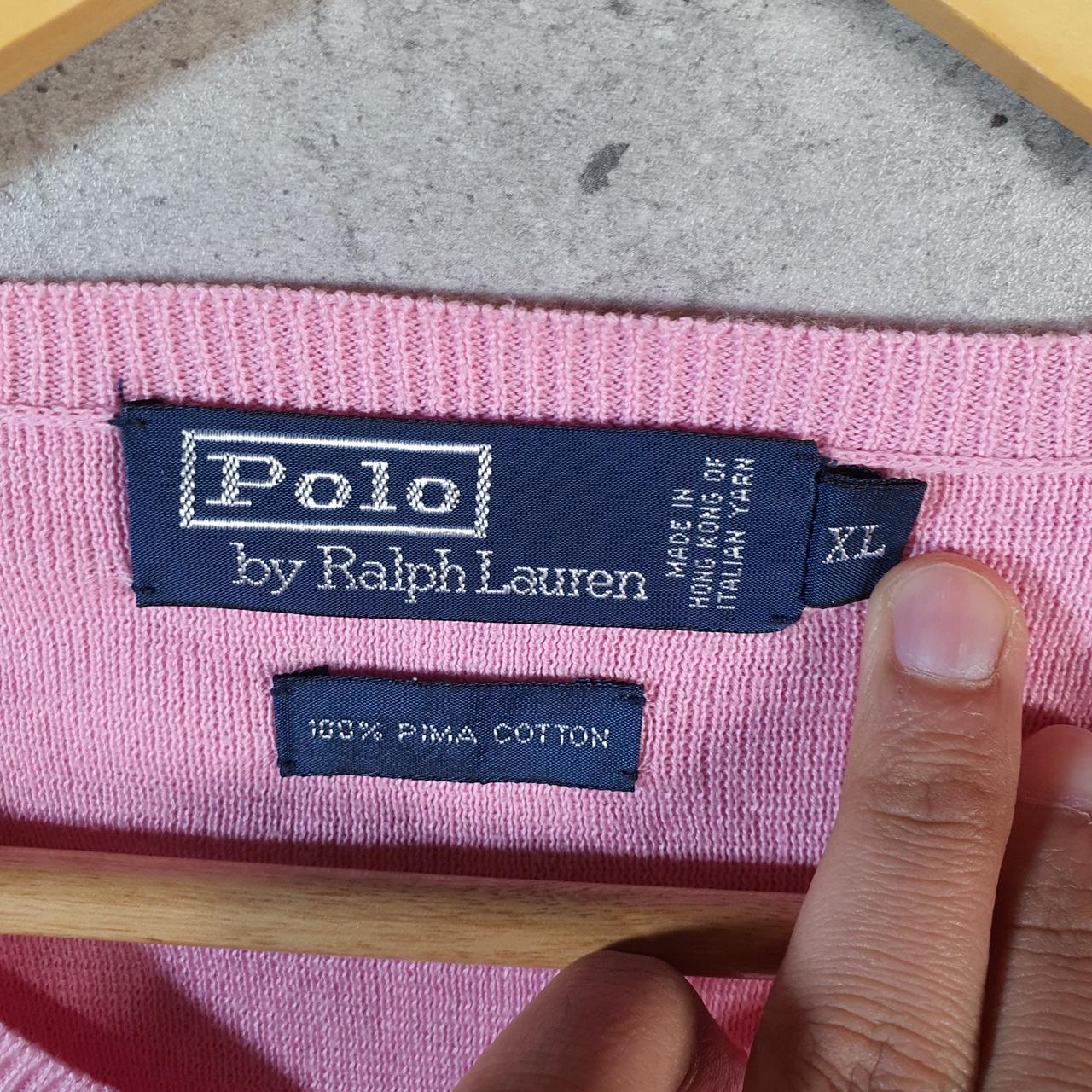 Vintage Ralph Lauren Polo V Neck Sweatshirt Men’s XL Pink Cotton Pullover Pony