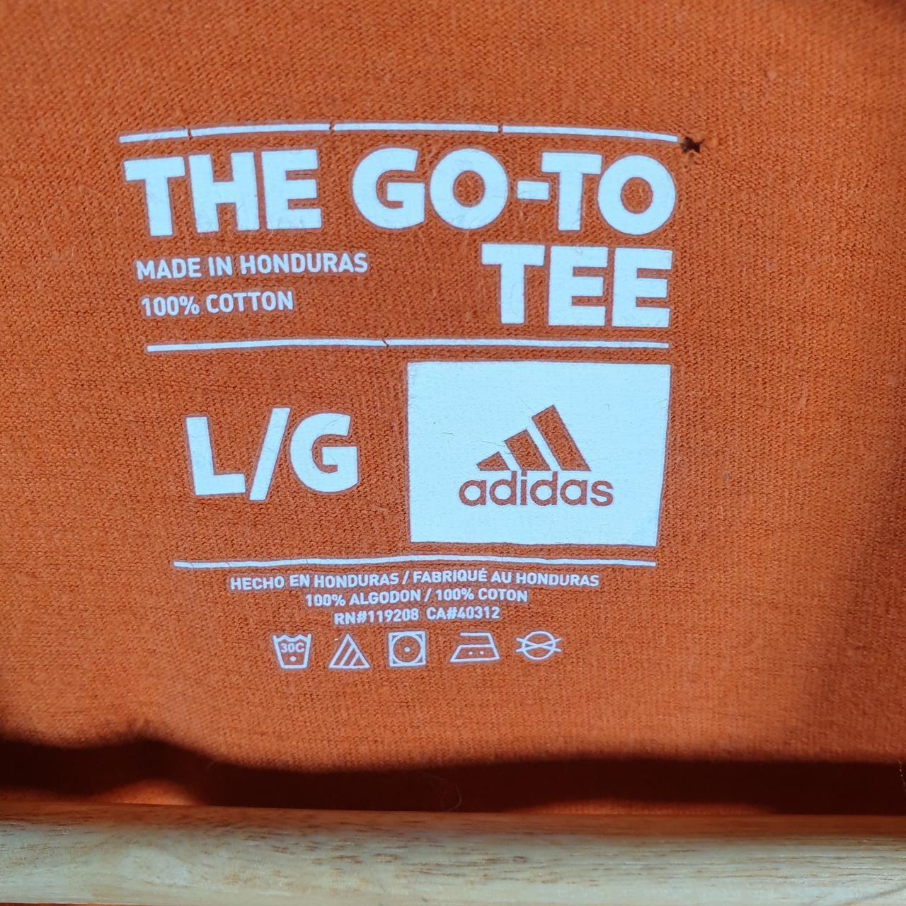 Vintage Adidas Go To Tee T Shirt Men’s Large Graphic Orange Three Stripes Logo Athletic