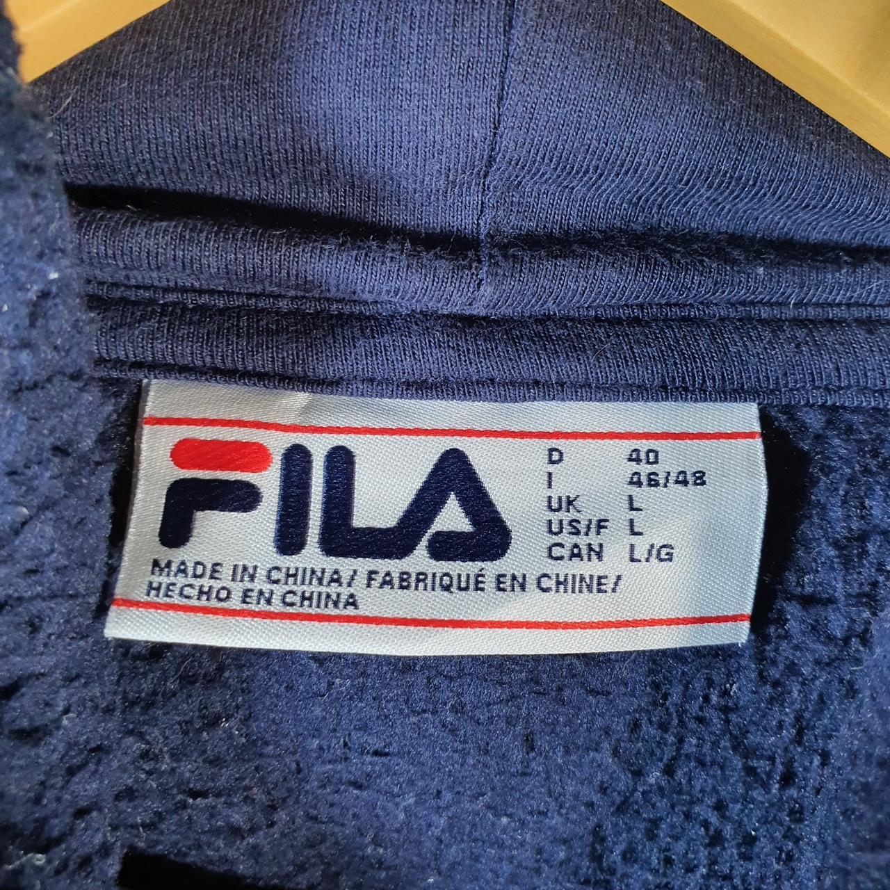 Vintage Fila Pullover Fleece Hoodie Womens Large Navy Blue Teddy Logo
